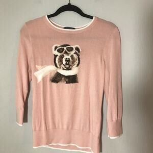 Lands end prima cotton pink pilot bear crewneck sweater small knit adorable